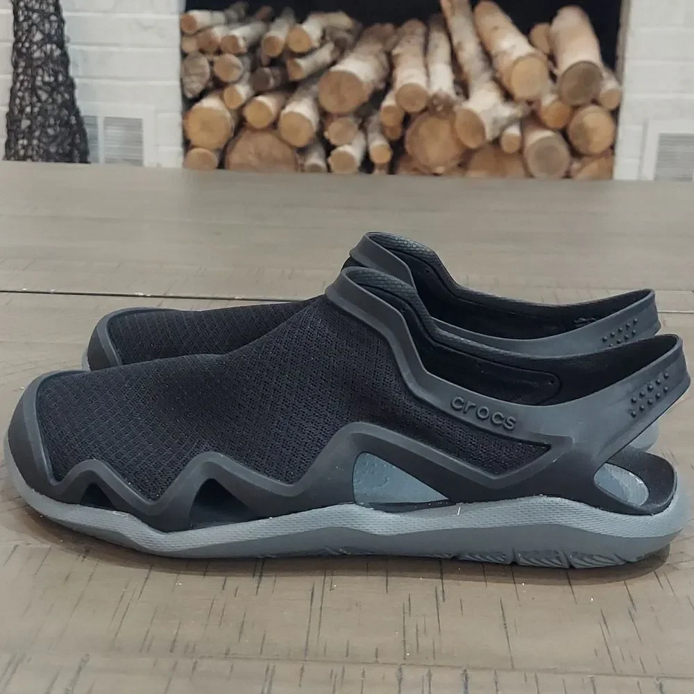 Crocs Swiftwater Sz 8 Mesh Wave Sandal Slate Gray Black Men’s Water Shoes